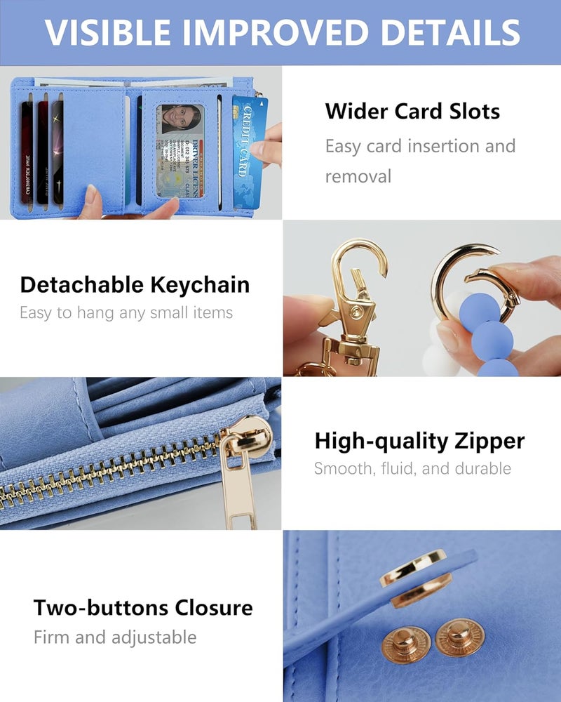 Sunpour Small Wristlet Wallets for Women Keychain Wristlet Wallet RFID Blocking Key Chain Wallet With Zipper Coin Pocket,2 Id Window (Blue) - Image 5